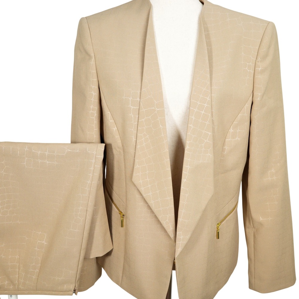 Preston & York Skirt Suit Women Jacket ‎ 12 Skirt 10 Beige Gold Embossed Shimmer
